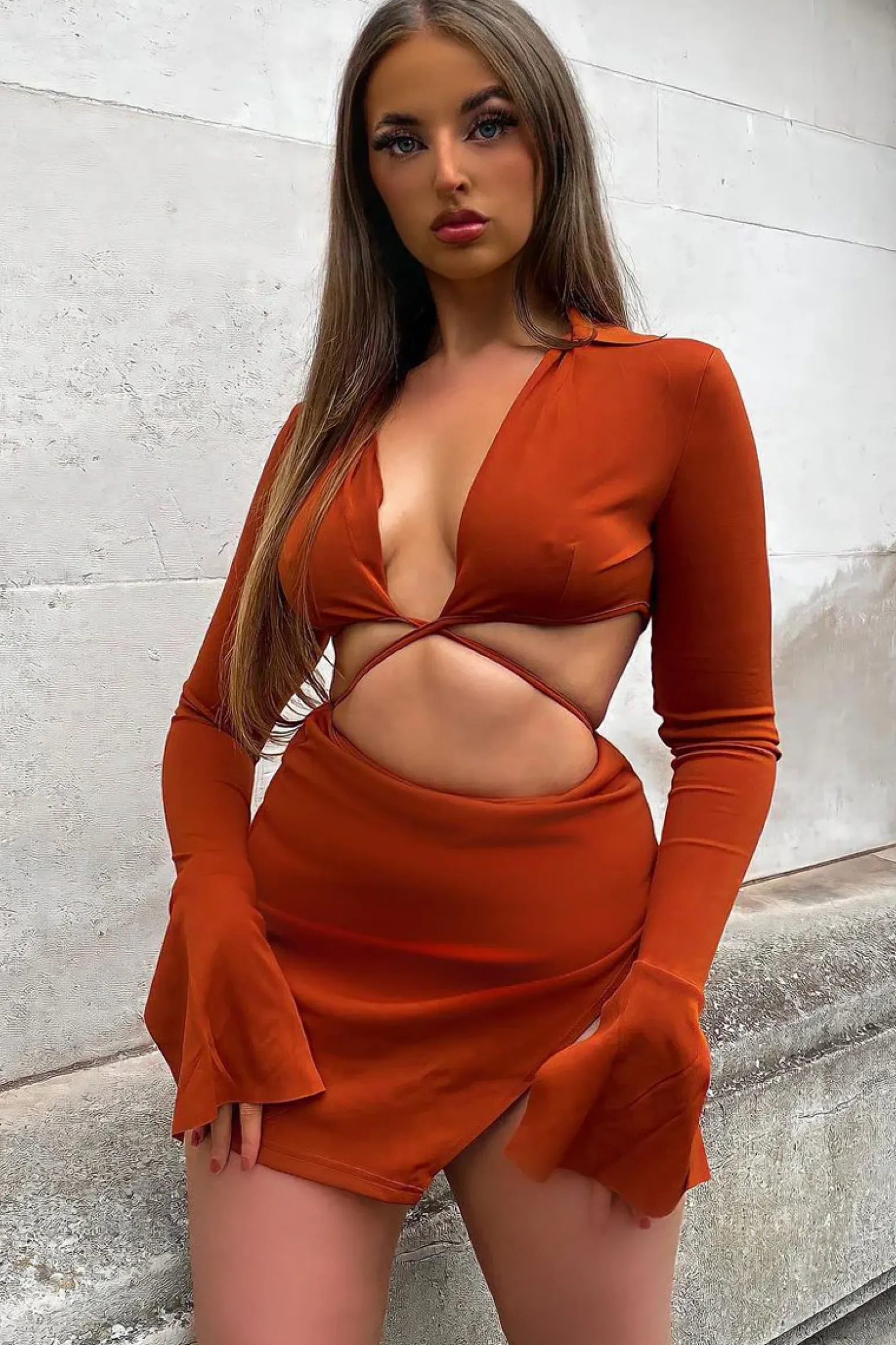 Rebellious Fashion Tan Tie Waist Crop Top & Mini Skirt Co-Ord - Thora