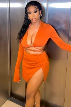 Rebellious Fashion Tan Tie Waist Crop Top & Mini Skirt Co-Ord - Thora