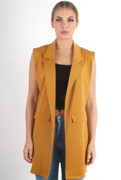 Rebellious Fashion Tara Mustard Sleeveless Coat