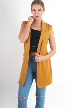 Rebellious Fashion Tara Mustard Sleeveless Coat