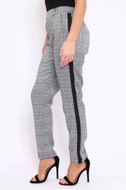 Rebellious Fashion Tartan and Black Side Stripe Tapered Trousers - Suzann