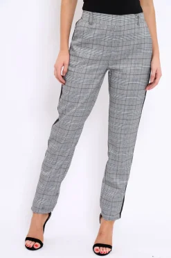 Rebellious Fashion Tartan and Black Side Stripe Tapered Trousers - Suzann