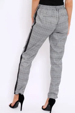 Rebellious Fashion Tartan and Black Side Stripe Tapered Trousers - Suzann