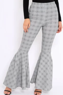 Rebellious Fashion Tartan Extreme Flare Trousers - Robin