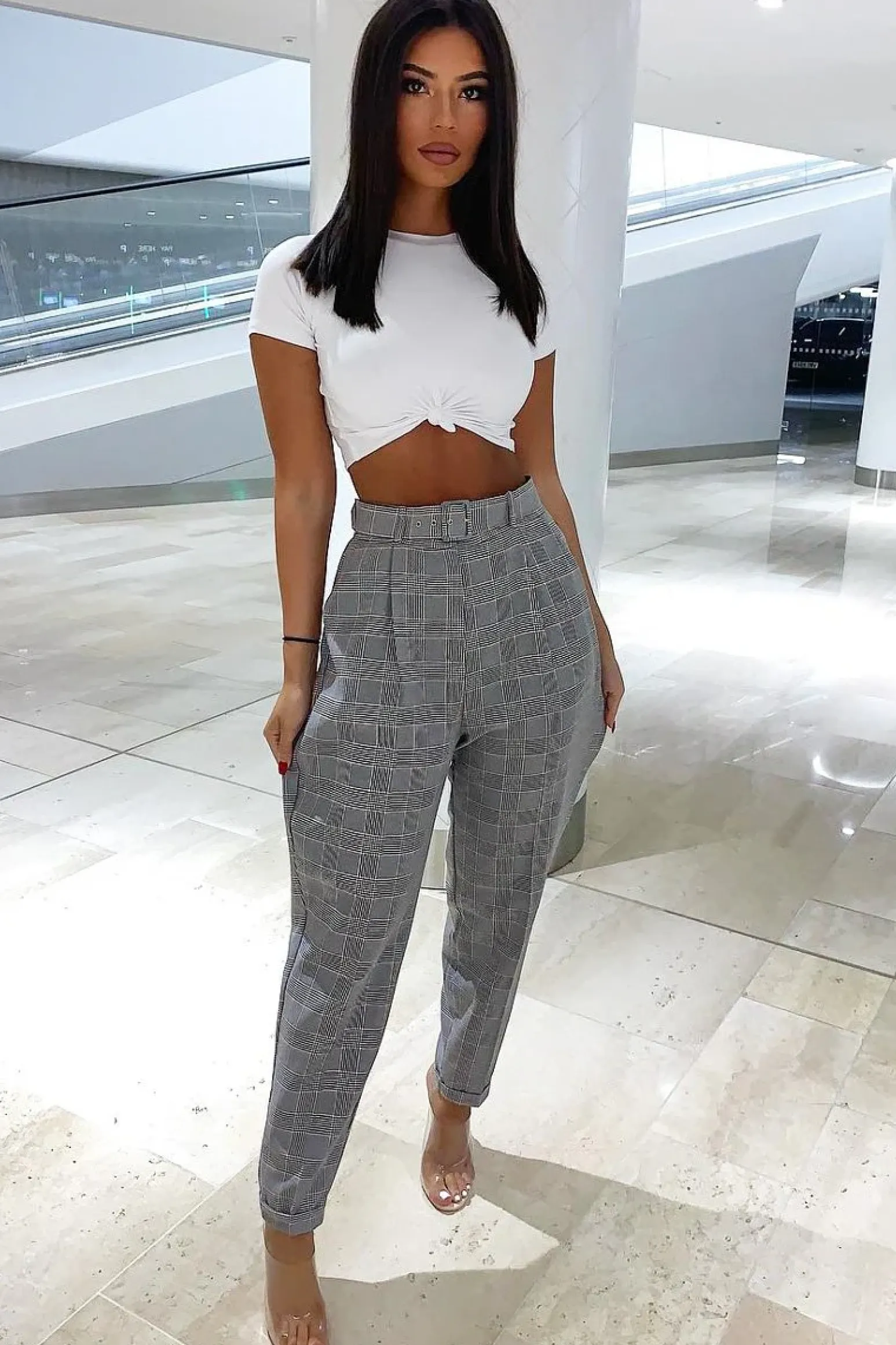 Rebellious Fashion Tartan High Waist Tapered Cigarette Trousers - Maddy