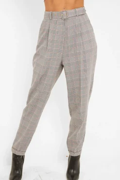 Rebellious Fashion Tartan High Waist Tapered Cigarette Trousers - Maddy