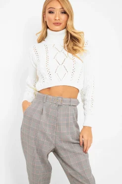 Rebellious Fashion Tartan High Waist Tapered Cigarette Trousers - Maddy