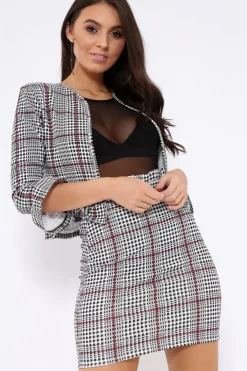 Rebellious Fashion Tartan Hounds-Tooth Frill Hems Jacket - Fina