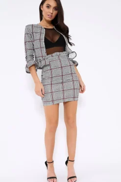 Rebellious Fashion Tartan Hounds-Tooth Frill Hems Jacket - Fina