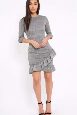 Rebellious Fashion Tartan Hound-Tooth Frill Hem Dress - Caitlin