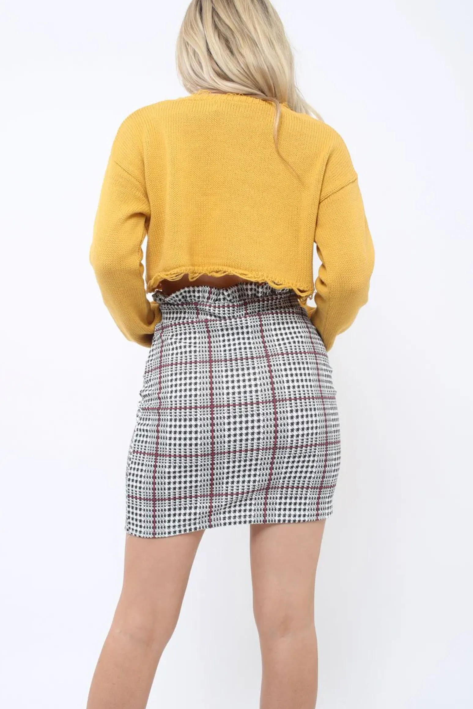 Rebellious Fashion Tartan Hound-Tooth Ruffle Hem Mini Skirt - Abagail