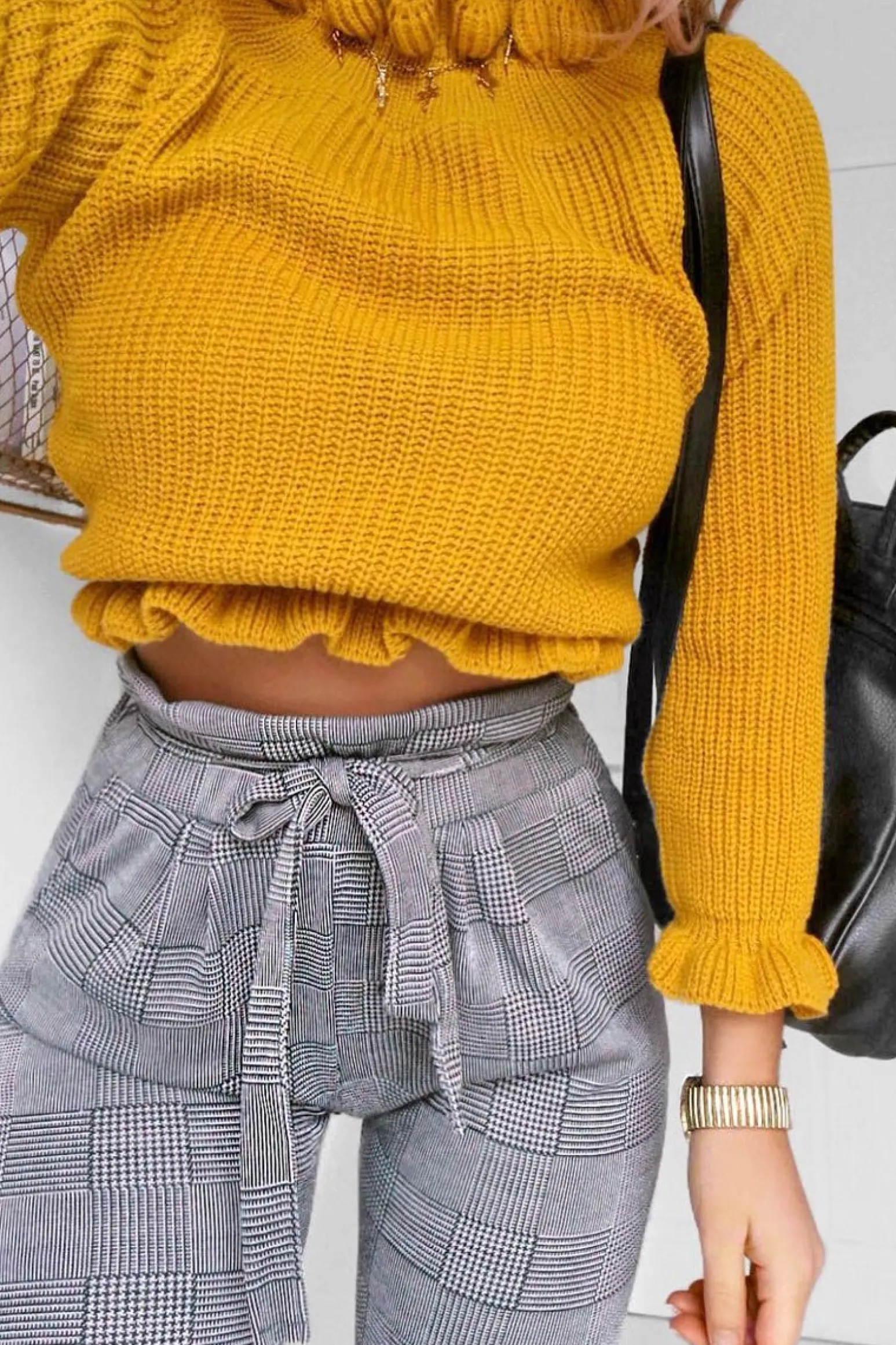 Rebellious Fashion Tartan Paper Bag Tie Waist Cigarette Trousers - Karmen