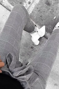 Rebellious Fashion Tartan Paper Bag Tie Waist Cigarette Trousers - Karmen