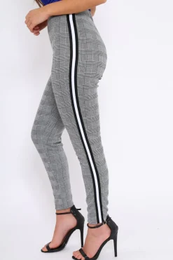 Rebellious Fashion Tartan Trousers with Black and White Side Stripes - Olana