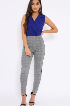 Rebellious Fashion Tartan Trousers with Black and White Side Stripes - Olana