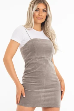 Rebellious Fashion Taupe Corduroy Spaghetti Strap Mini Dress - Holli