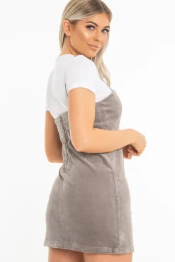 Rebellious Fashion Taupe Corduroy Spaghetti Strap Mini Dress - Holli