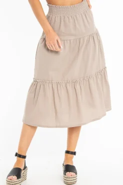 Rebellious Fashion Taupe Ruffle Linen Maxi Skirt - Melodia