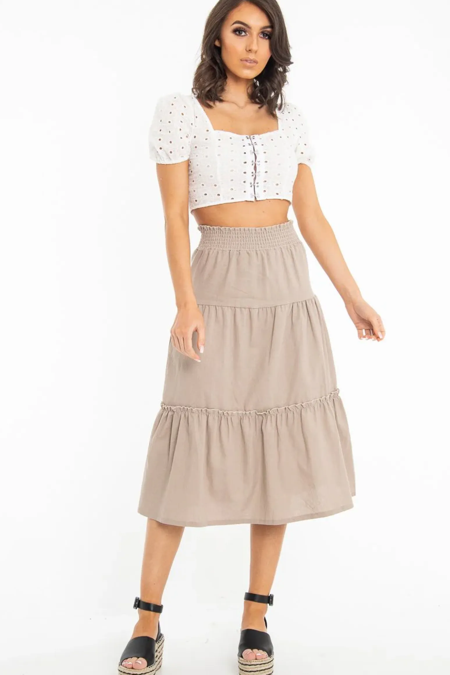 Rebellious Fashion Taupe Ruffle Linen Maxi Skirt - Melodia