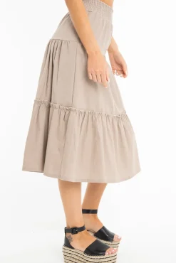 Rebellious Fashion Taupe Ruffle Linen Maxi Skirt - Melodia