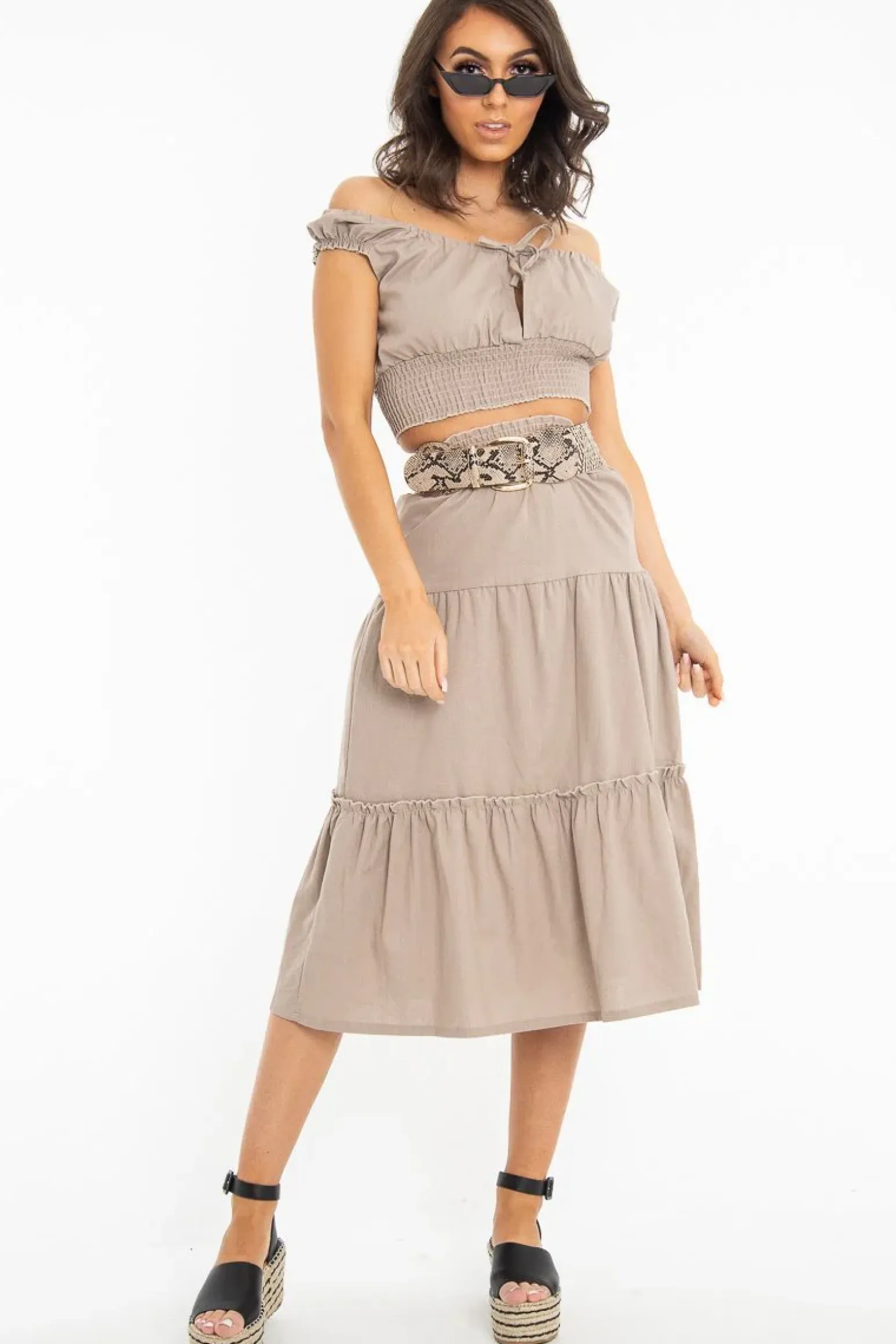 Rebellious Fashion Taupe Ruffle Linen Maxi Skirt - Melodia