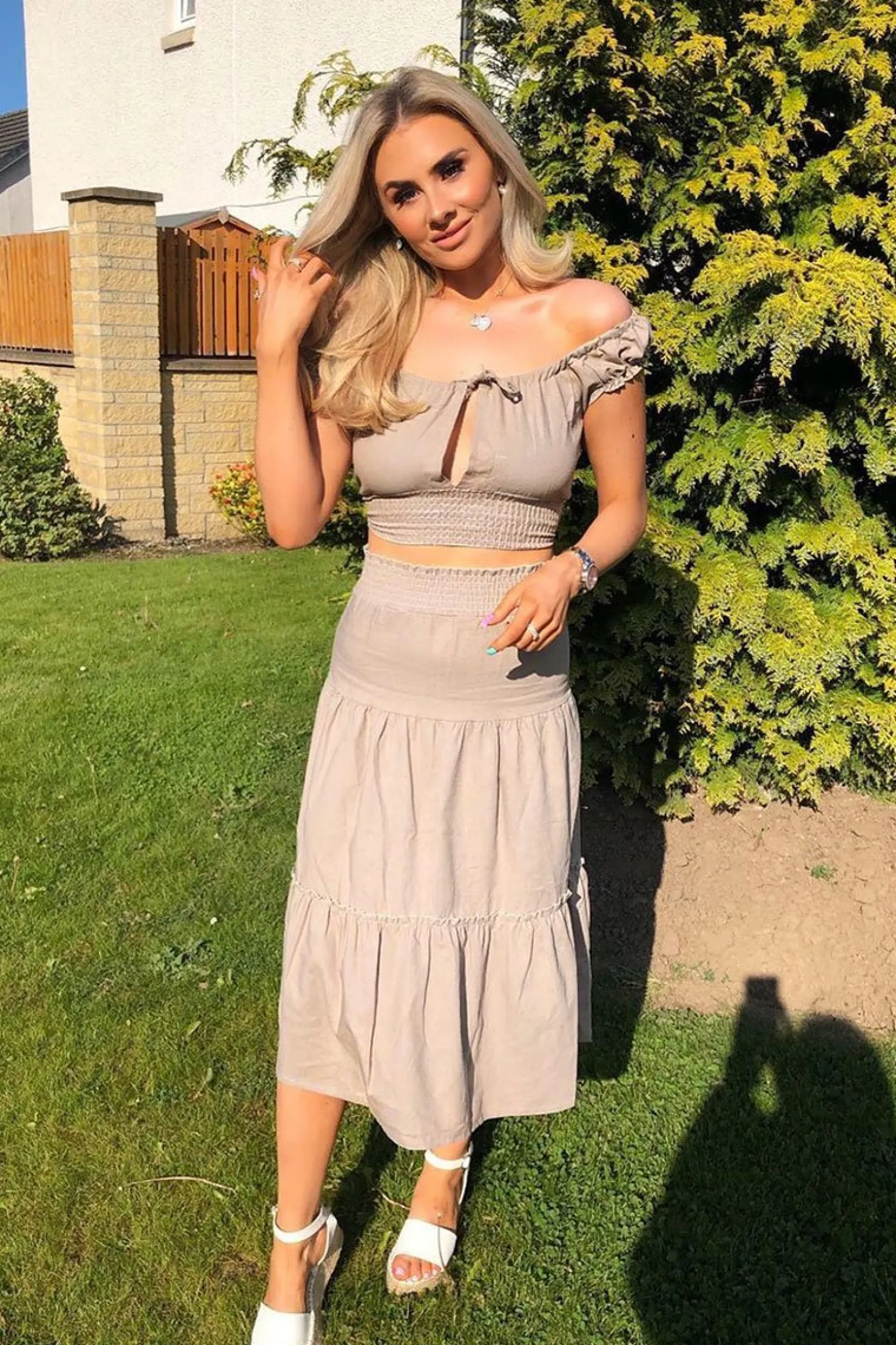 Rebellious Fashion Taupe Ruffle Linen Maxi Skirt - Melodia