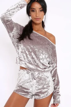 Rebellious Fashion Taupe Velvet Loungewear Set - Portia