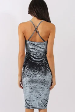 Rebellious Fashion Teal Crushed Velvet Harness Midi Dress - Chanel