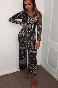 Rebellious Fashion Teal Paisley Print Zip Front Jumpsuit - Aazeen