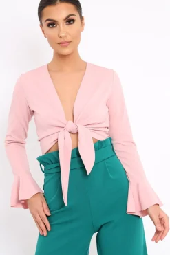 Rebellious Fashion Teal Paper Bag Tie Waist Wide Leg Trousers - Kennedy