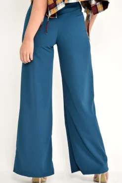 Rebellious Fashion Teal Tailored Wide Leg Belted Trousers - Chenelle