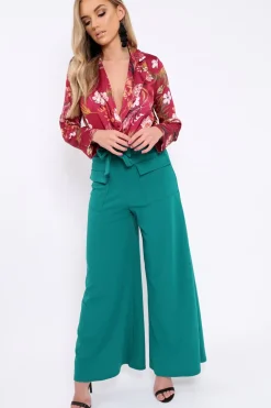 Rebellious Fashion Teal Wide Leg Trousers - Yari