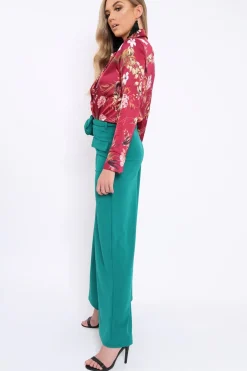 Rebellious Fashion Teal Wide Leg Trousers - Yari