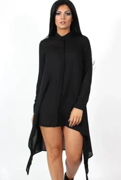 Rebellious Fashion Teri Black Dip Hem Shirt Dress
