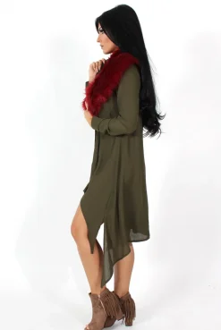 Rebellious Fashion Teri Khaki Dip Hem Shirt Dress