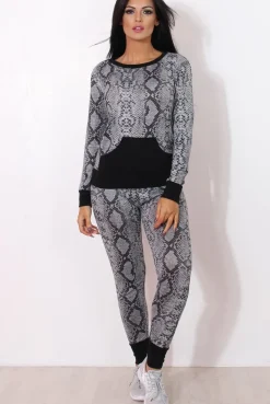 Rebellious Fashion Terma Black Snakeskin Loungewear Set