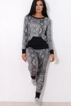 Rebellious Fashion Terma Black Snakeskin Loungewear Set