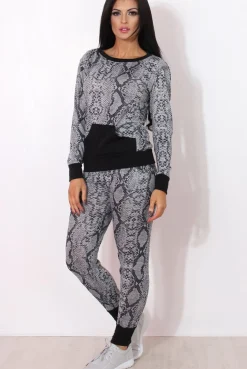 Rebellious Fashion Terma Black Snakeskin Loungewear Set
