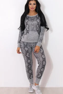 Rebellious Fashion Terma Grey Snakeskin Loungewear Set