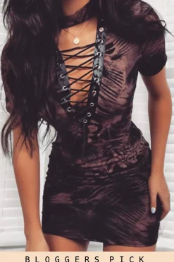 Rebellious Fashion Tie Dye Lace Up Dress - Abby
