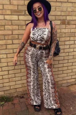 Rebellious Fashion Tiger Print Wide Leg And Crop Top Co-Ord -Sanvi