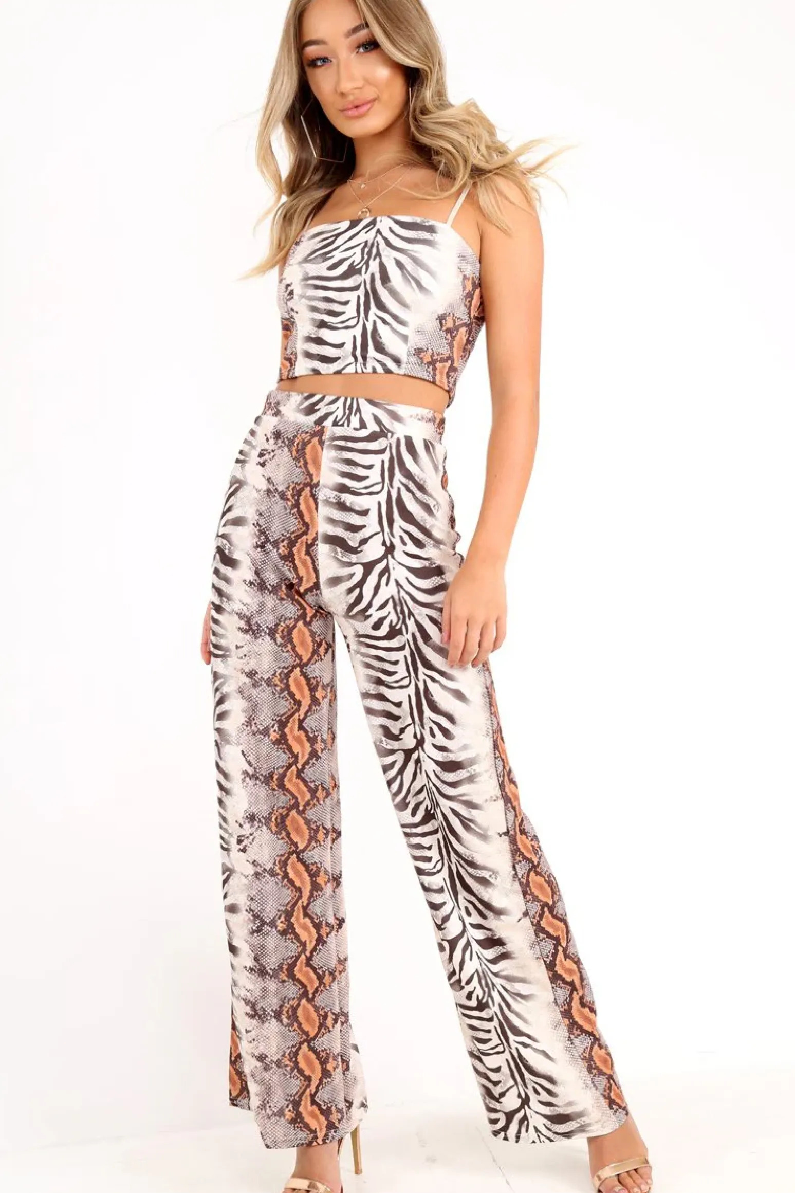 Rebellious Fashion Tiger Print Wide Leg And Crop Top Co-Ord -Sanvi