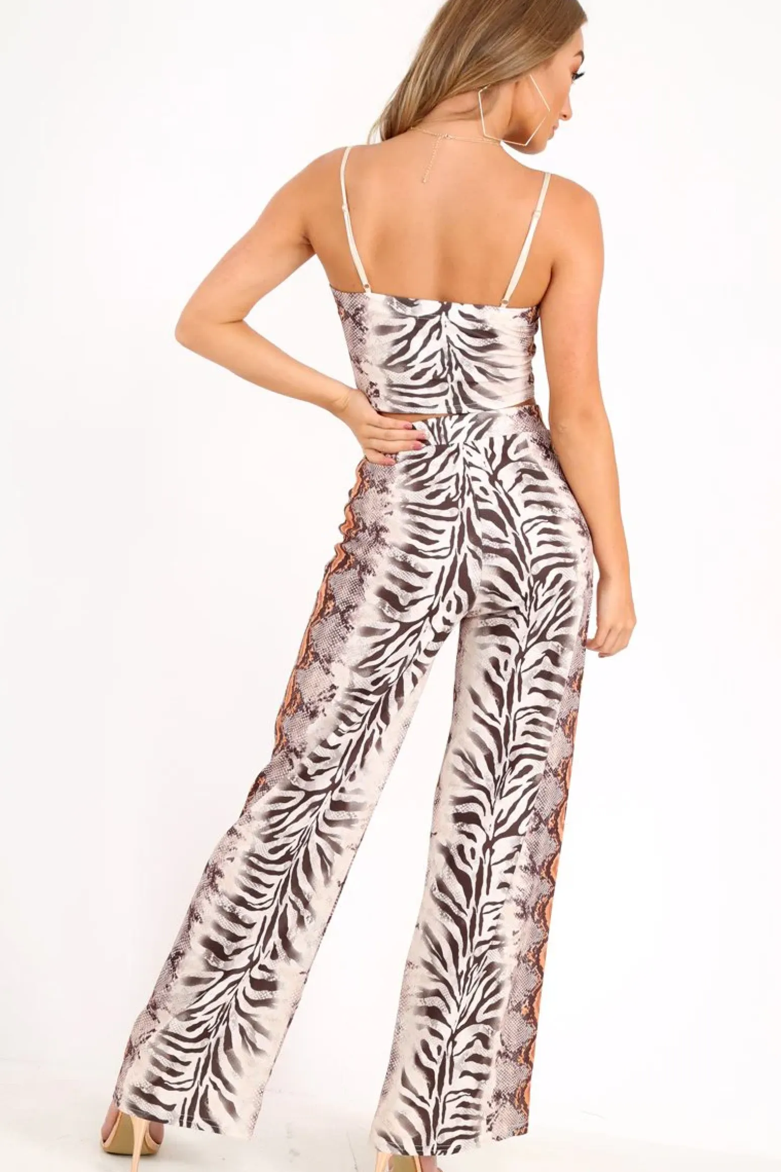 Rebellious Fashion Tiger Print Wide Leg And Crop Top Co-Ord -Sanvi
