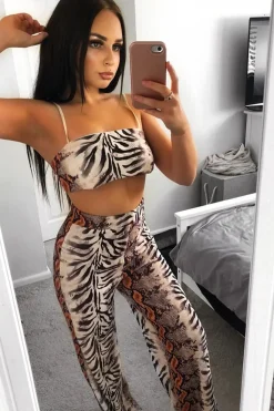 Rebellious Fashion Tiger Print Wide Leg And Crop Top Co-Ord -Sanvi