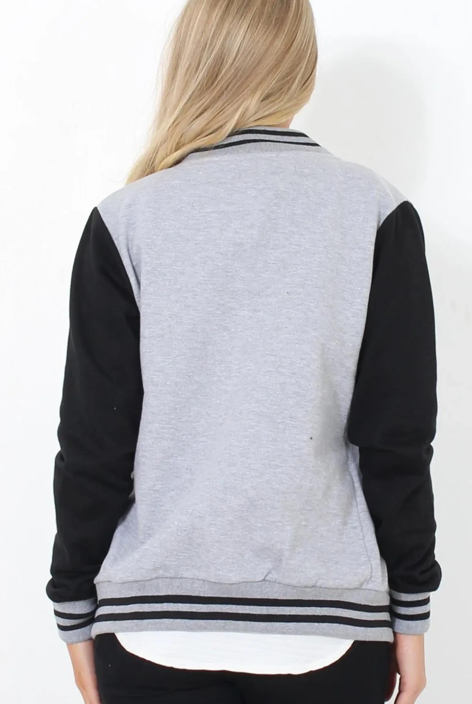 Rebellious Fashion Tomo Grey And Black Baseball Jacket