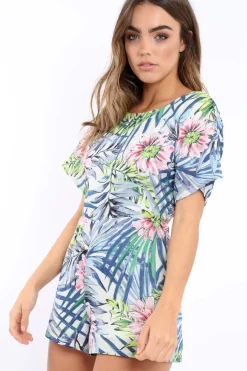 Rebellious Fashion Tropical Print with Open Tie Back Playsuit - Leannah