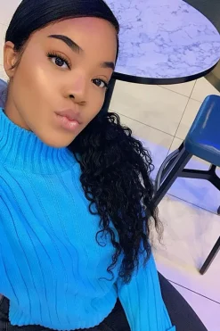 Rebellious Fashion Turqouise Knit High Neck Jumper - Jaelynn
