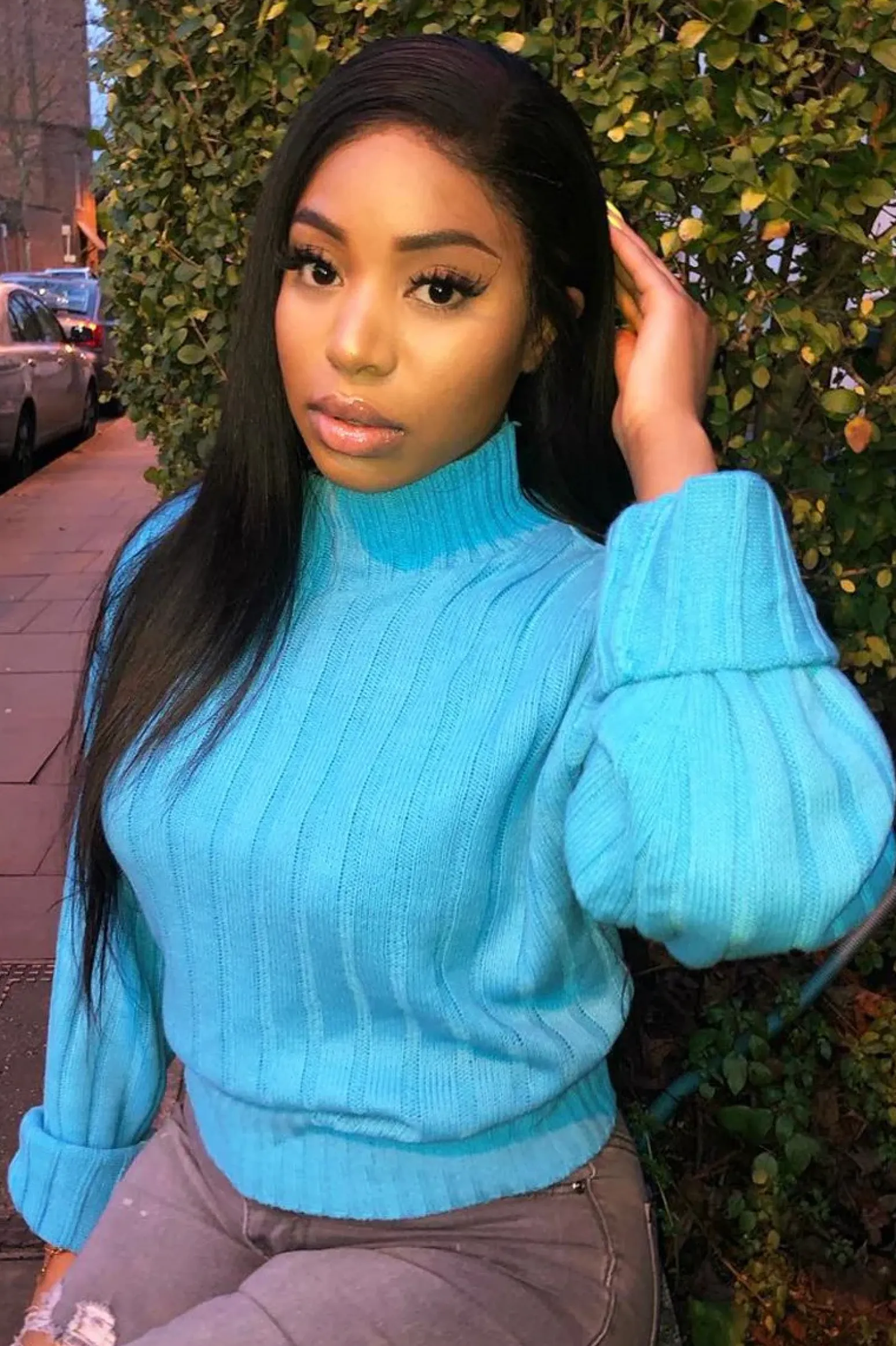 Rebellious Fashion Turqouise Knit High Neck Jumper - Jaelynn