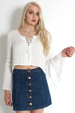 Rebellious Fashion Una Denim Button Front Skirt