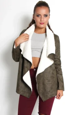 Rebellious Fashion Vanessa Khaki Suede Fur Lined Jacket